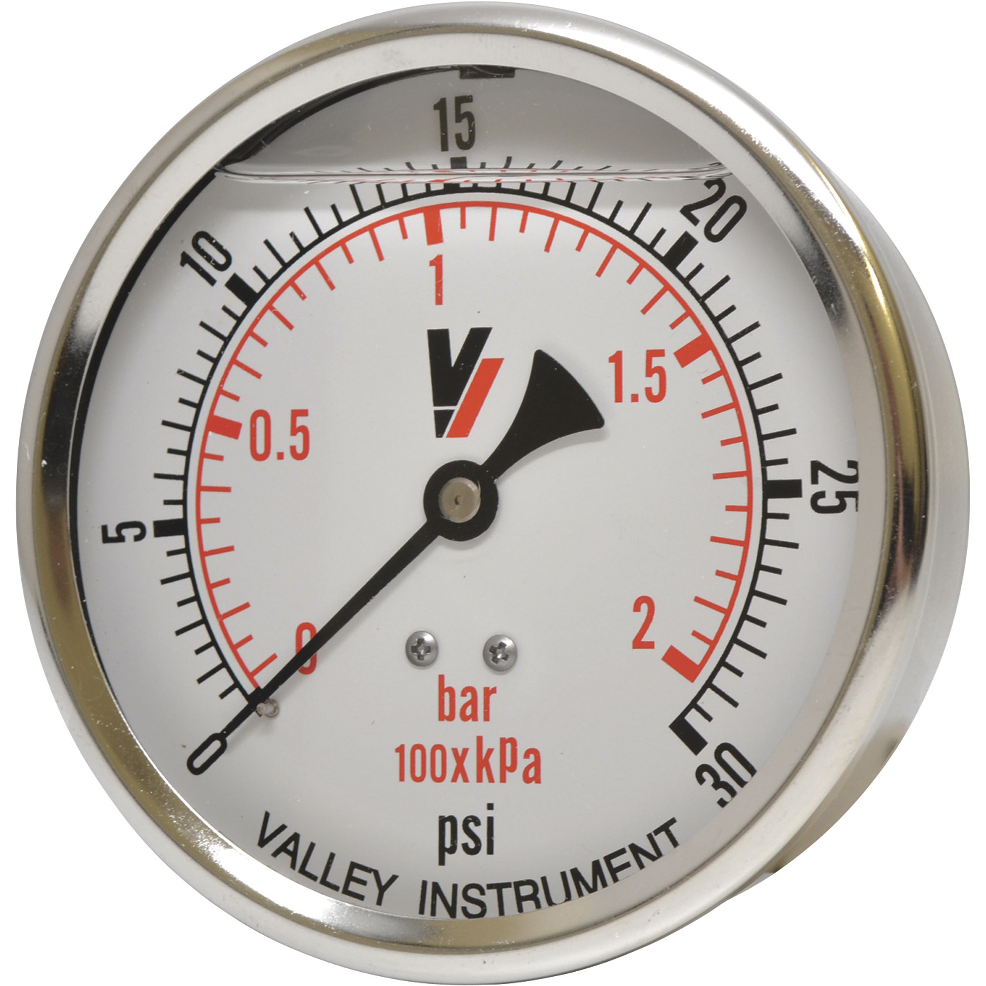 Valley Industries, 4in. Back Mt Gauge 30PSI, Case Material Stainless Steel, Min. Operating Pressure 0 PSI, Max. Operating Pressure 30 PSI, Model# 4240GXB30